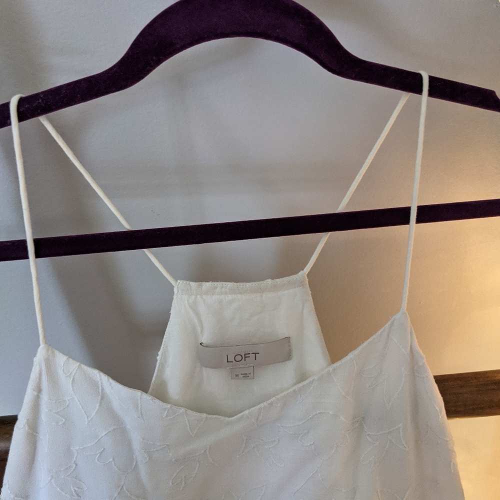 LOFT Racerback White Embriodered Top (M) - Picture 4 of 8